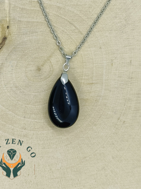 Pendentif goutte agate noire 2