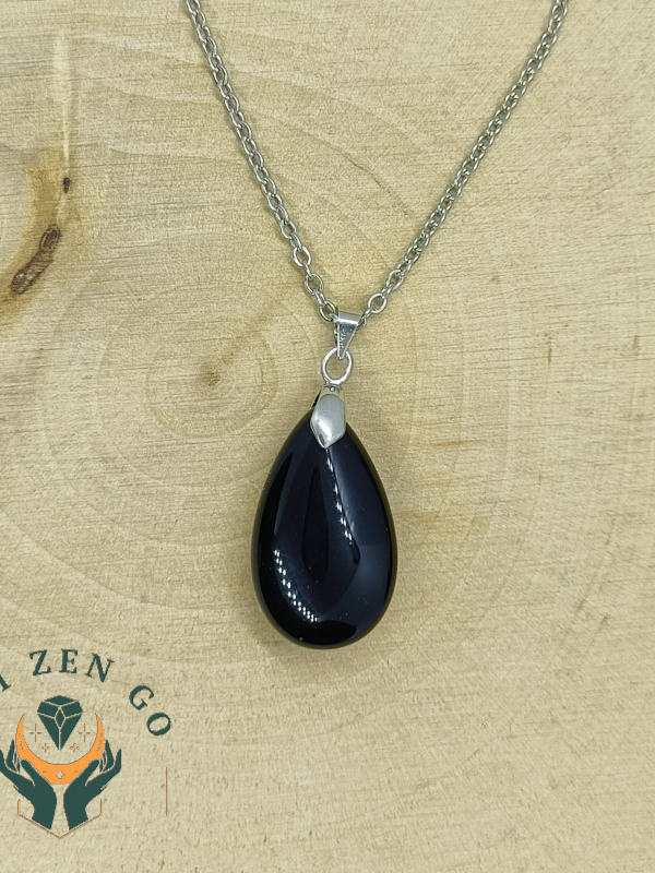 Pendentif goutte agate noire 2