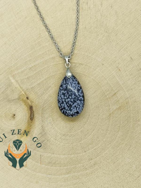 Pendentif goutte obsidienne neige 5