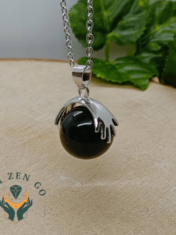 Pendentif main agate noir 7