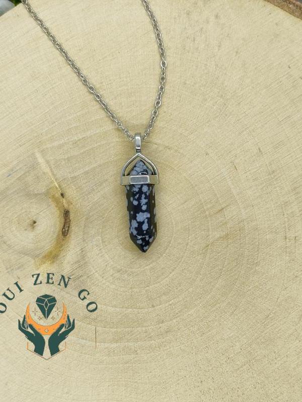 Pendentif pointe obsidienne neige 2