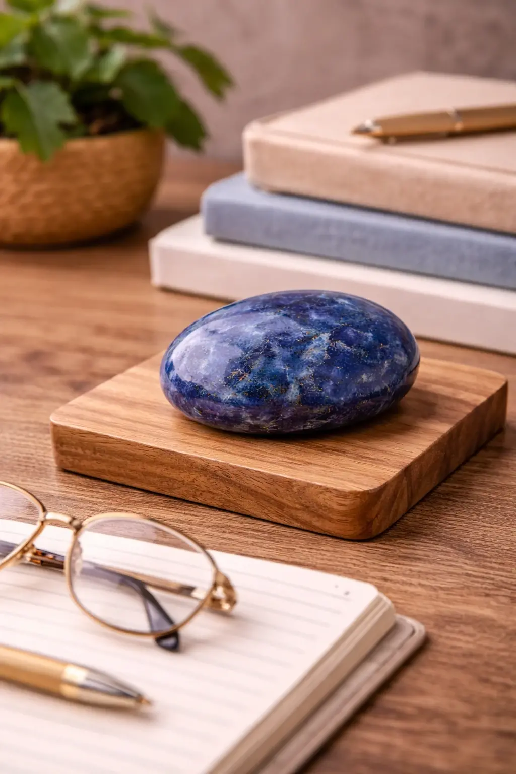 pierre azurite posée sur un bureau espace de travail