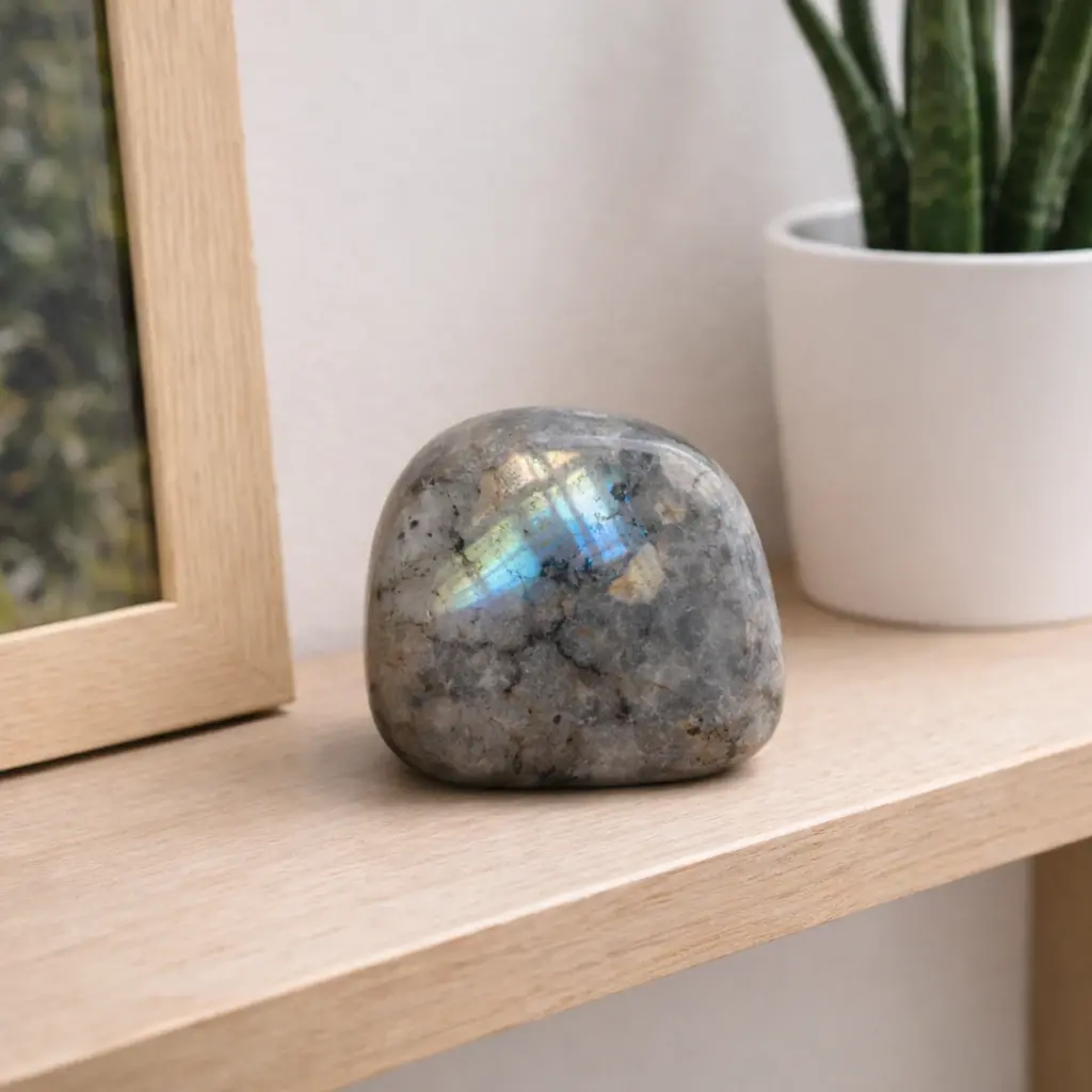 Pierre de labradorite et plante serpent