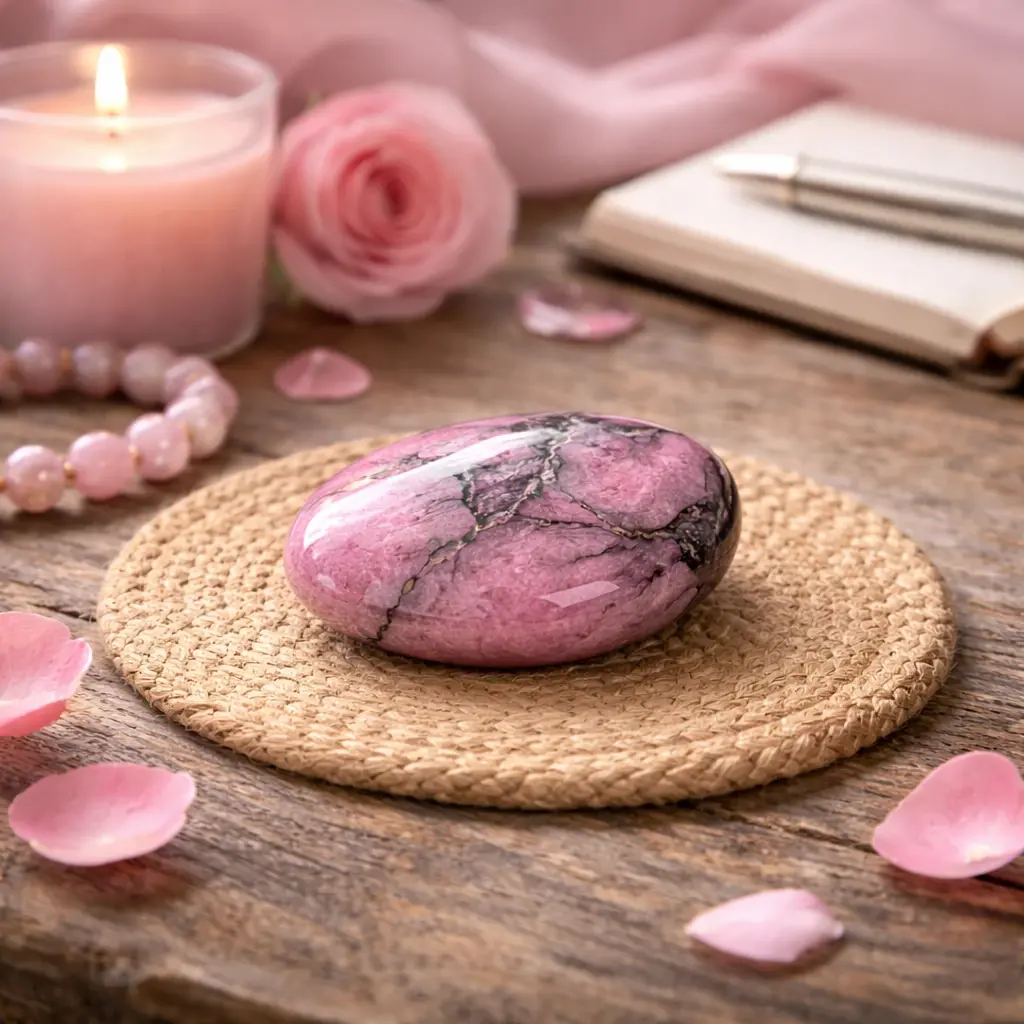 Pierre de rhodonite et objets apaisants