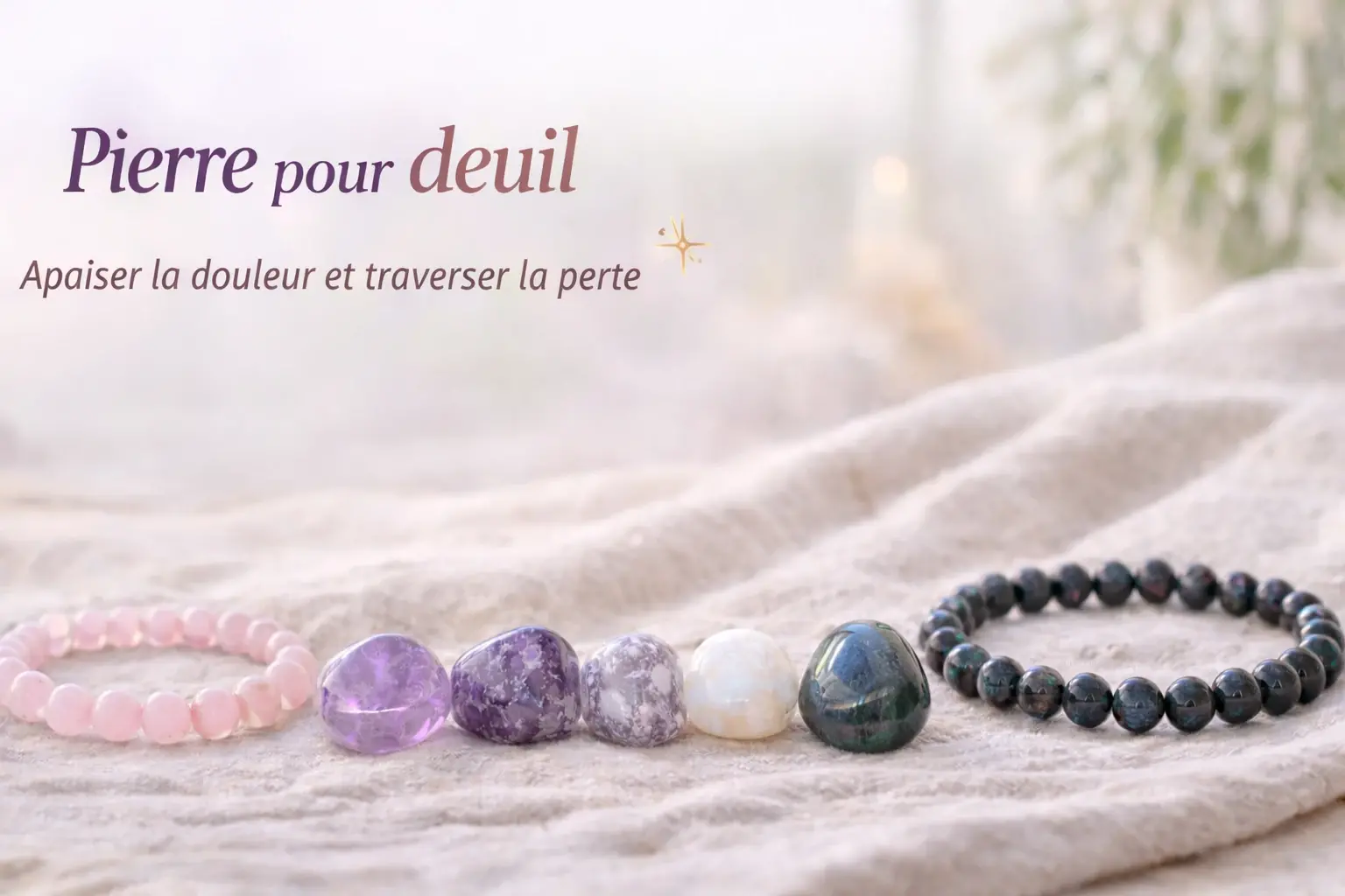 Bracelet en quartz rose et bracelet en labradorite avec pierres naturelles pour accompagner un deuil