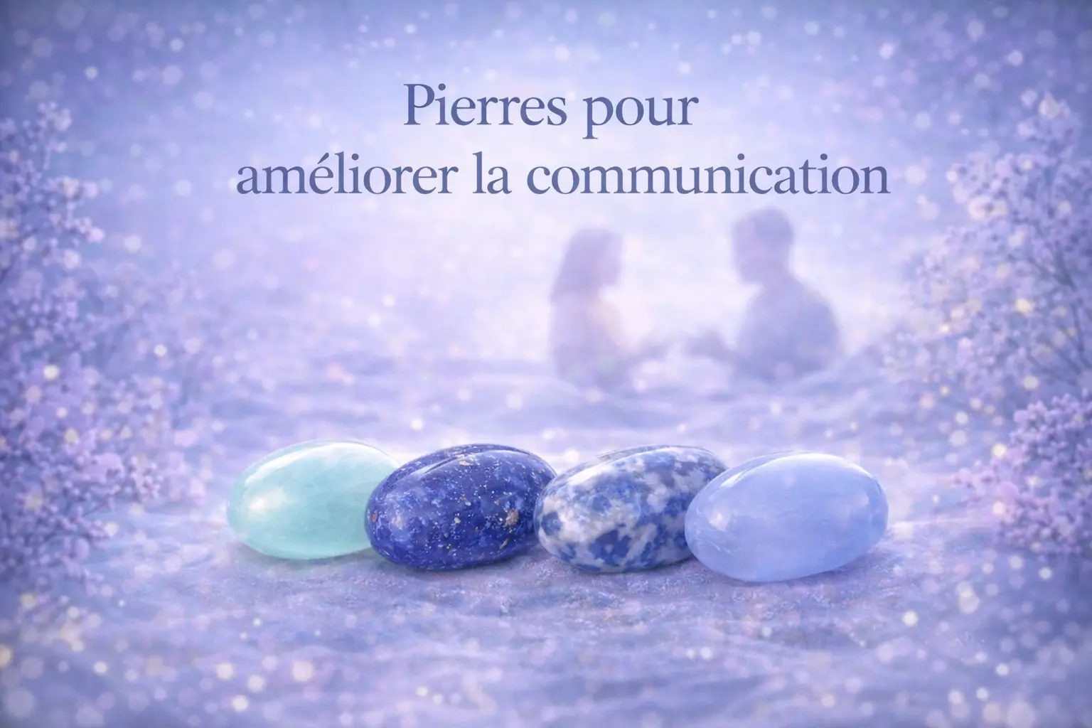 Illustration de pierres naturelles symboliquement associées à la communication, à l’expression et à la clarté des échanges.