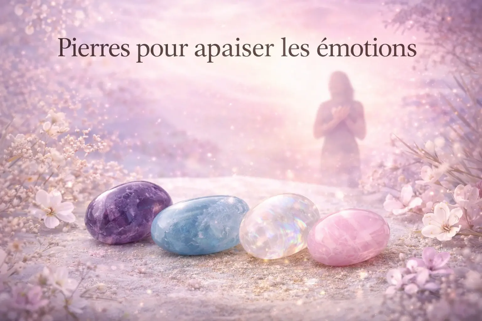 Illustration de pierres naturelles symboliquement associées à l’apaisement émotionnel, à la douceur et à l’équilibre intérieur.