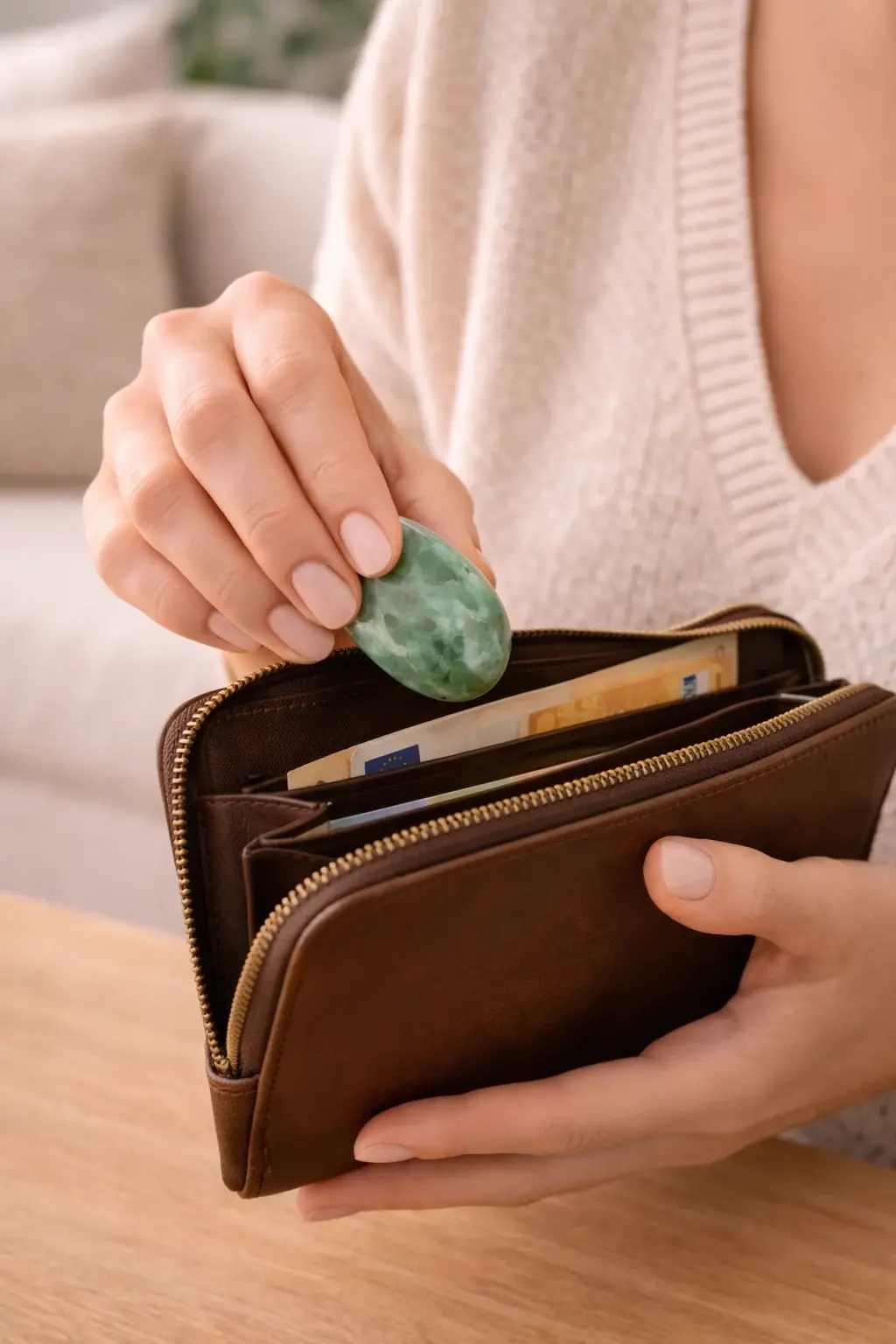 Placer de jade dans un porte feuille